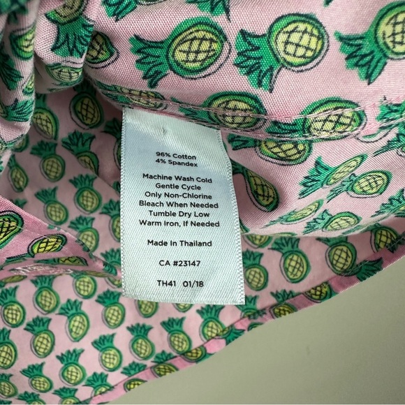 Talbots Petites 16P Pineapple Print Sleeveless Button Down Top Pink Scallop - Picture 5 of 7